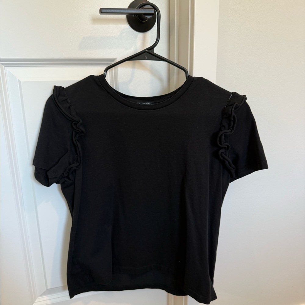 Zara Black Ruffled Fitted Tee